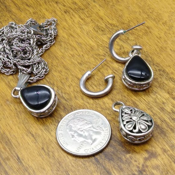 Vintage Reversible Teardrop Pendant and Hoop Earrings with Removeable Dangles - Picture 6 of 6